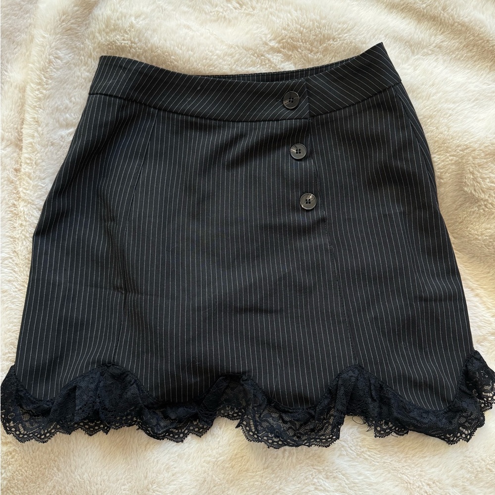 Pinstripe Lace Mini Skirt